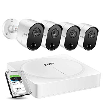 ZOSI 5.0MP 4CH Home Security Cameras System, H.265  Surveillance 4 Channel DVR with (4) x 5MP PIR Motion Sensor Security Cameras & 1TB Hard Drive,Weatherproof, Day&Night Vision