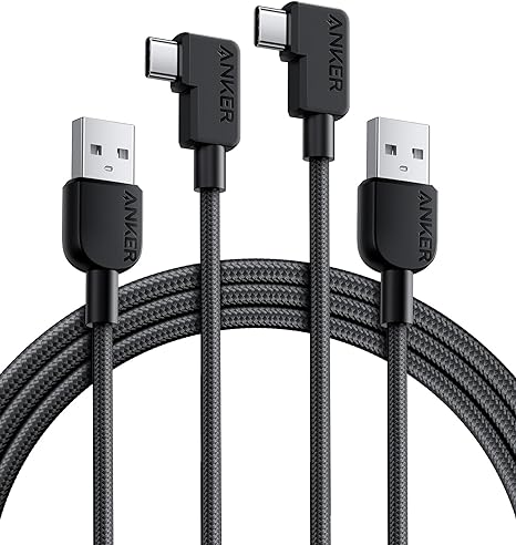 Anker USB C Cable Right Angle, 2-Pack 6 ft USB-A to 90 Degree USB-C Braided Charging Cord, Durable Type C Cable for Samsung Galaxy Note 10 Note 9 / S10  S10,LG V30 (USB 2.0, Black)