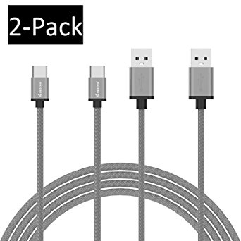 Samsung Galaxy Note 8 Fast Charger Cable, CeeOne 2-Pack 6.6ft / 2m Reversible USB 2.0 Type C High-speed Nylon Braided Cord for Samsung Galaxy S8 / S8 Plus, LG G6 / G5, Google Pixel and More (Gray)