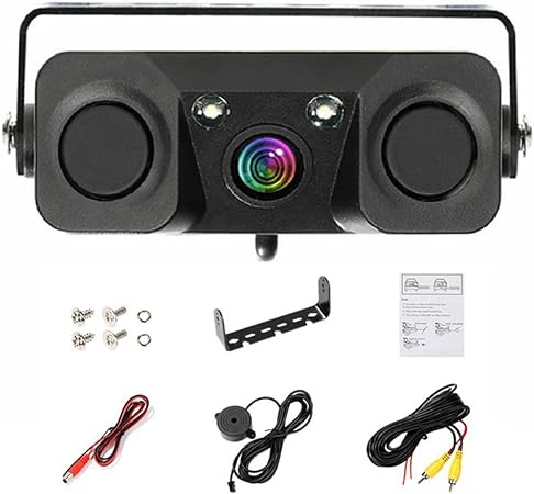 Polarlander 3 in 1 Rear View Camera Waterproof Video Parking Sensor Car Reverse Backup Camerawith 2 Radar Detector Sensors BiBi Alarm