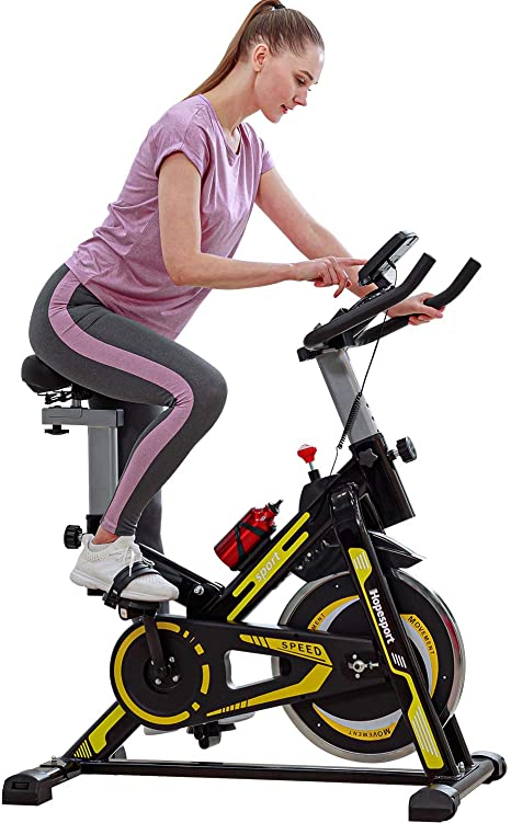 hopesport Indoor Cycling Bike Stationary Exercise Bike, Super Silent Spin Bike with Comfortable Soft Seat Cushion, Ipad Holder with LCD Monitor for All Home Gym & Workout Equipment