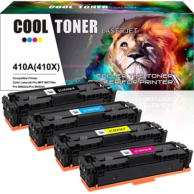 Cool Toner Compatible Toner Cartridge Replacement for HP 410A CF410A CF411A CF412A CF413A 410X CF410X M477FDW for HP Laserjet Pro MFP M477fdw M477fnw M477fdn Pro M452dn M452dw M452nw Toner Ink Printer