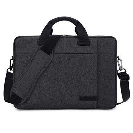 Laptop Bag 15.6 Inch Nylon Business Briefcase Lightweight Office College Messenger Bag Water Resistant Shoulder Bag with Adjustable & Detachable Strap Fits Computer Notebook for Men Women, Black