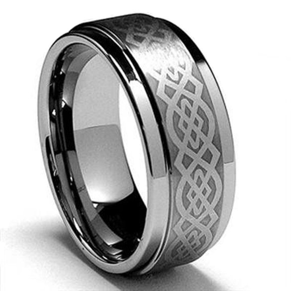 King Will 8mm Silver Mens Tungsten Ring Laser Celtic Knot Polish Edge Wedding Band Size 7-14