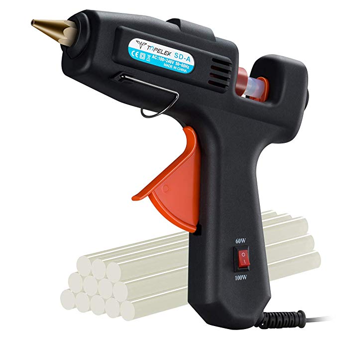 Hot Glue Gun, TopElek 60W/100W Dual Power Glue Gun with 12PCS Glue Sticks, Full Size (Not Mini) High Temperature Melt Glue Gun Kit, for DIY Small Crafts, Arts, Home Quick Repairs, Festival Decoration