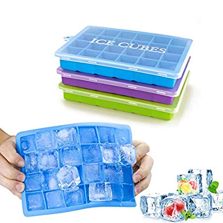 Ice Cube Trays 3 Pack, Morfone Silicone Ice Molds with Removable Lid Easy-Release Flexible Ice Cube Tray 24 Cubes per Tray for Cocktail, Whiskey, Baby Food, Chocolate, BPA Free, LFGB Certified