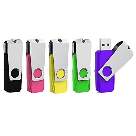 Aiibe 5 Pack 32GB USB Flash Drive USB 2.0 Thumb Drives Swivel USB Stick Pen Drives (32GB, 5 Mixed Colors: Black Green Yellow Pink Purple)
