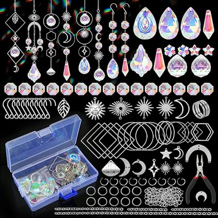 HYBEADS 200 Pcs DIY Suncatcher Making Kits for Adults Crystal Sun Catchers Crafts with Hooks Chains Pendants Rainbow Maker for Window Hanging Prism Indoor Outdoor Garden Xmas Wedding Party Decor