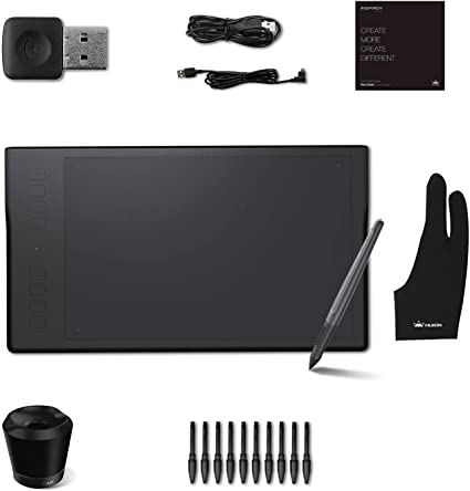 HUION Inspiroy Q11K V2 Wireless Drawing Tablet Digital Graphics Tablet with Battery-Free Pen Tilt 8192 Pressure Sensitivity 8 Express Keys, Glove Included