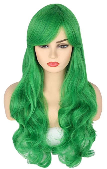 Topcosplay Womens Wigs Green Long Big Wavy Halloween Cosplay Costume Wig Harajuku Lolita Style