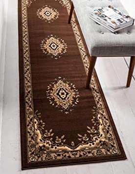 Unique Loom Reza Area Rug, 3 Feet x 16 Feet 5 Inch, Brown/Ivory