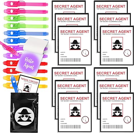 Invisible Ink Spy Pen with UV Light (12 Pack) and Notepads (12 Pack) - Spy Party Favors for Kids, Goodies Bags Stuffers, Spy Birthday Party Favors, Prizes for Students