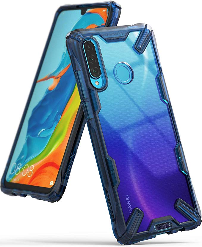 Ringke Fusion X Works with Huawei P30 Lite Case, Clear Heavy Duty 6.15" Cover for Nova 4e Case - Space Blue