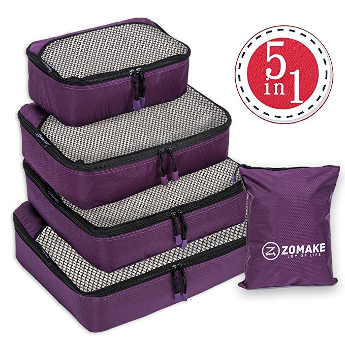 4 Set Packing Cubes，Lightweight Travel Luggage Packing Organizer of Suitcase Organizers with Laundry Bag