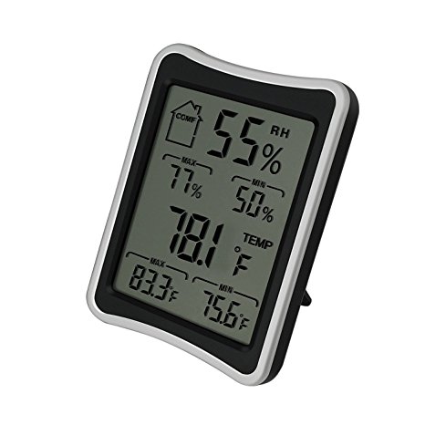 Hotloop Digital Thermometer and Humidity Monitor for Indoor Measurements with Comfort Level Icon and Large LCD Screen