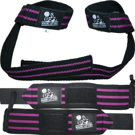 Wrist Wraps   Lifting Straps Bundle (2 Pairs) for Weightlifting, Crossfit, Workout, Gym, Powerlifting, Bodybuilding - Support for Women & Men, No Injury during Weight Lifting - Purple, 1 Year Warranty