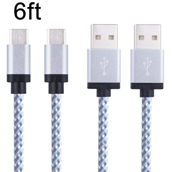 USB Type C Cable, Xcords (TM) 2 Pack 6FT USB 3.1 Extra Long Nylon Braided Type C Cable for USB Type-C Devices Including the MacBook（12 inch）, ChromeBook Pixel, Nexus 5X, Nexus 6P, Nokia N1 Tablet, OnePlus 2 and More-White