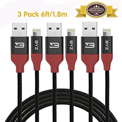 IPhone Charger,BYZ Charging Cable Lightening Cabl,iPhone Cable USB Sync & Charging Cord for iPhone 7 Plus 7 6S Plus 6 Plus SE 5S 5C 5, iPad 2 3 4 Mini, iPad Pro Air, iPod [ 3 pack - 6FT /1.8M ]