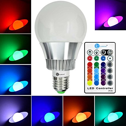 LONOVE RGB 10W LED Dimmable Lamp 16 Colors Changing Light Bulb E27/E26 Standard Screw Base Remote
