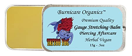 Tattoo You Gauge Stretching Balm, 15 Grams, Unscented, No Beeswax, Vegan, Stretched Ear Lobe Cream, Aftercare, Fights Infection, Piercing Bump (Unscented Vegan Ear Stretching Balm Piercing 15g)