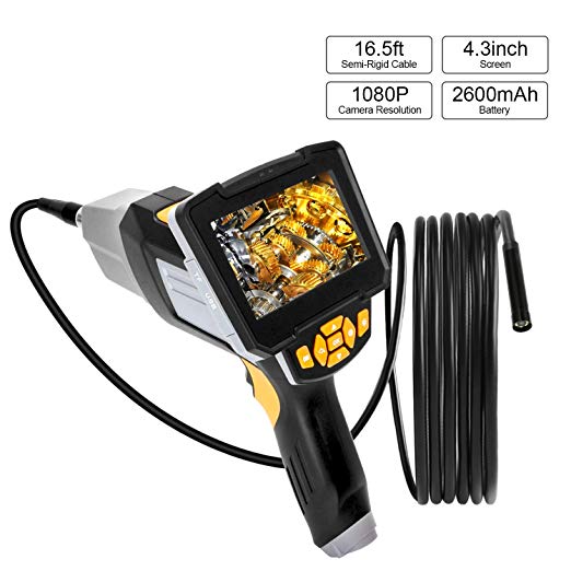 Industrial Endoscope,Krbp Borescope Inspection Camera with 4.3 Inch LCD Screen,6 LED Lights and 2600mAh Lithium Battery,1080P HD Endoscope Camera for Inspecting Motor,Engine,and Pipe