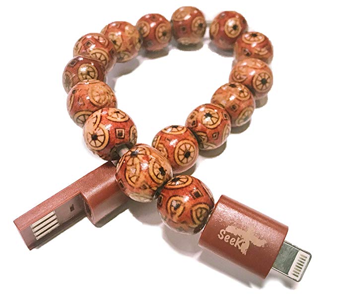 Seek  Real Wood Bead Charger Bracelet or Keychain for iPhone or IPad in Red or Beige (Red Wood)