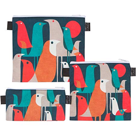 Art of Lunch Designer Lunch Baggies for Men & Women, Boys & Girls, Fashionable, Reusable, Snack & Sandwich Bags w Zipper - Design by Budi Kwan (Indonesia) - Flock of Birds