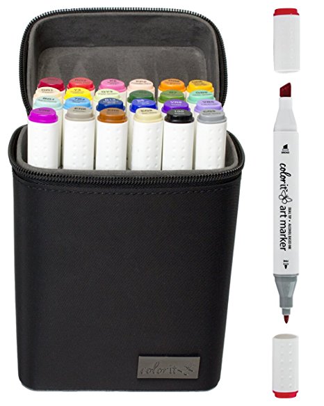 24 Dual Tip Art Markers Set For Coloring - Double Sided Artist Alcohol Permanent Markers With Bullet And Chisel Tip