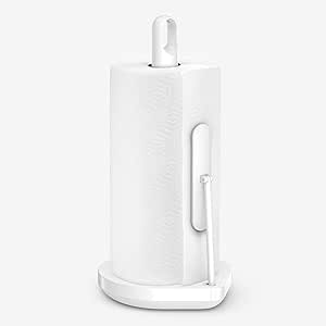 simplehuman KT1205 Tension Arm Kitchen Roll Holder, Free Standing, Easy One Sheet Tear, Heavy-Duty Weighted Base (Fits Kitchen Rolls Measuring 23-28cm), White Steel