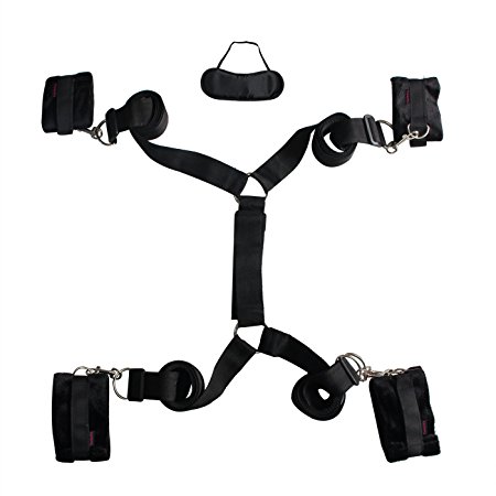 Fetish Bondage Set, PALOQUETH Restraint Kit with Wrist and Ankle Cuffs for SM Play(Black)