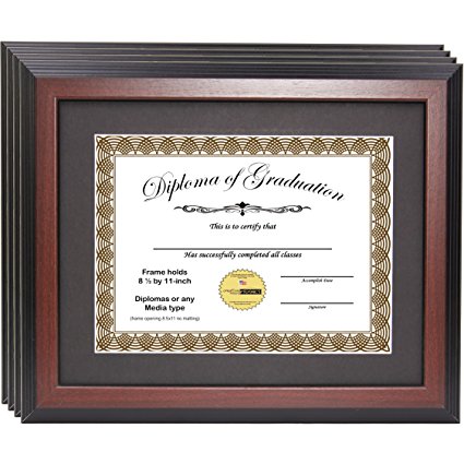 CreativePF [11x14mh-b] Mahogany Diploma Frames with 11x14-inch Black Mat to Hold 8.5 by 11-inch Graduation Documents w/ Stand and Wall Hanger (4-pack)