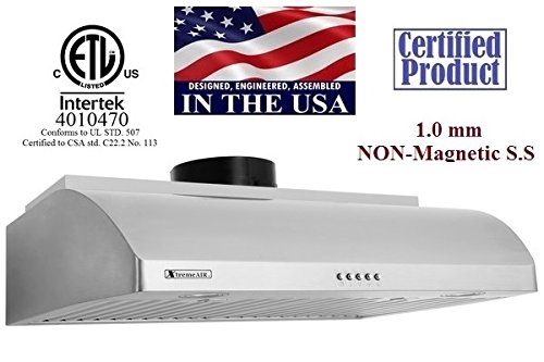 XtremeAir Ultra Series UL14-U36, 36" width, Baffle filters, 3-Speed Mechanical Buttons, Full Seamless, 1.0 mm Non-magnetic S.S, Under cabinet hood