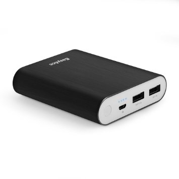 EasyAcc 10400mAh Portable Charger Dual USB Slim Power Bank Brushed Aluminium Alloy External Battery Pack for iPhone iPad Samsung Galaxy Smartphones Tablets Bluetooth Speaker - Black