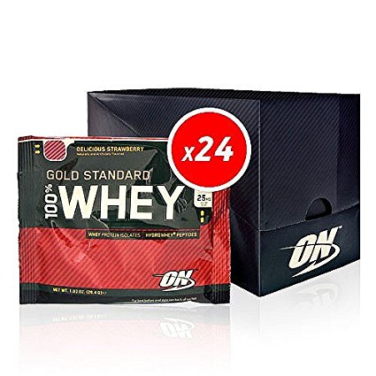 Optimum Nutrition Gold Standard 100% Whey Protein Powder Sachets, Strawberry, Pack of 24