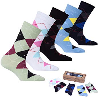 Socks n Socks-Women's 5 Pairs Colorful Luxury Cotton Funky Crew Socks