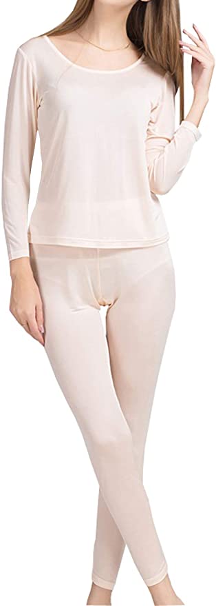 Metway Women's Silk Long Johns |Silk Thermal Underwear Sets|Winter Silk Long Underwear