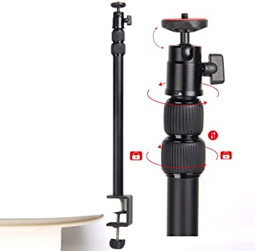 Regetek 18-43 Inch Desk Mounting Stand with 360°Rotatable ball head, Tabletop Mount Stand, Aluminum Desktop Light Stand with 1/4 Screw for DSLR Camera, Ring Light, Video, Light Panel,Mini projector