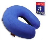 Memory Foam Travel Pillow-The Best Travel Neck Pillow for Sleeping-Travel Pillow for Adults and Children -Luxurious Velvet BlueBlack Removable Washable Cover Bonus Downloadable Travel Safety Guide