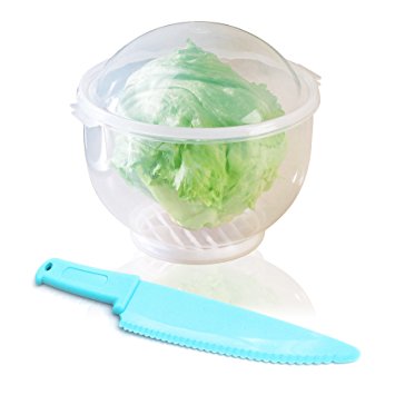 Lettuce Crisper Salad Keeper Container Keeps your Salads and Vegetables Crisp and Fresh - This Second Generation Storage Container Comes with a Tighter Lid and a Bonus Lettuce Knife