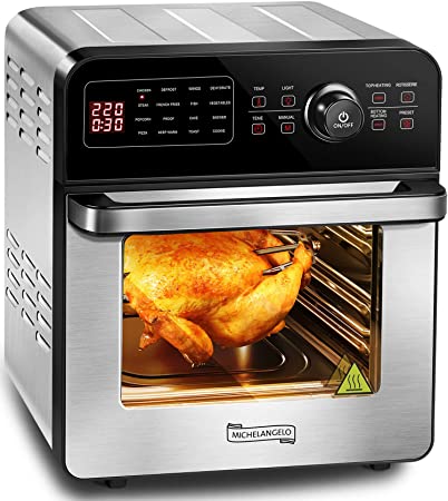 MICHELANGELO Air Fryer Oven, 14.5L Digital Air Fryer for Home Use, 1700W Air Fryer with Rotisserie, Dehydrator, 16 Presets, Oil Free Low Fat Cooking for Fry, Roast, Bake, and Grill, 8Pcs Accessories