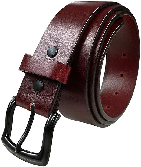 Burgundy Full Grain Genuine Work Jean Casual Leather Belt With Black Solid