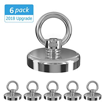 Powerful Heavy Duty Neodymium Magnetic Hooks with Eyebolt, Strong, Permanent, Rare Earth Magnets, 77 Pounds(35 Kilogram) Pulling Forces for Multi-Use 32mm (6PCS)
