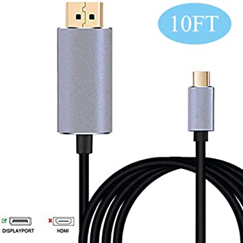 USB C to DisplayPort Cable (4K@60Hz), Thunderbolt 3 to DisplayPort Cable Compatible with MacBook Pro 2019/2018/2017, MacBook Air/iPad Pro 2019/2018, XPS 15, iPad,Surface Book 2 and More 6ft