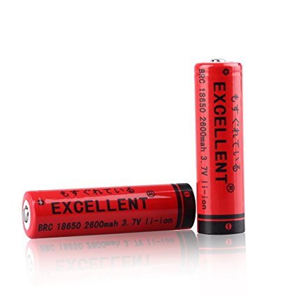 EXCELLENT 2 Pack 2600mAh High Capacity Rechargeable 18650 Batteries (Only battery)