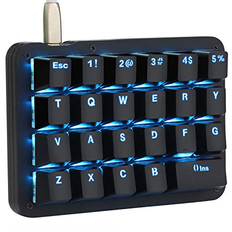 Koolertron One Handed Macro Mechanical Keyboard, Blue LED Backlit Portable Mini One-Handed Mechanical Gaming Keypad 23 Fully Programmable Keys Blue Switches