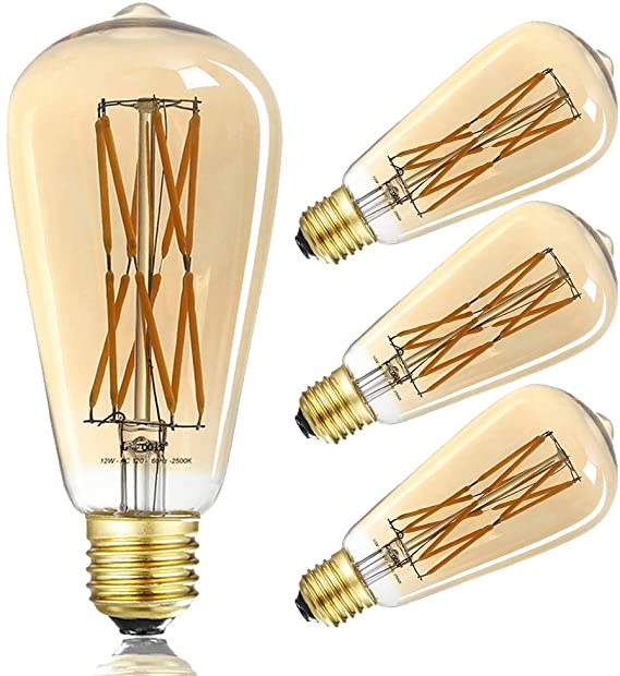 LEOOLS LED Amber Edison Bulb Dimmable 12W, 2500K Warm White,1200LM, 100W Equivalent, E26 Edison Style Vintage LED Filament Decoration Light Bulb,Pack of 4.