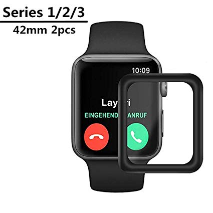 hairbowsales Compatible [2 - Pack] Apple Watch 42mm Tempered Glass Screen Protector, Surina Anti-Scratch Full Coverage Scratch-Proof Screen Film Compatible 42mm Series 1/2/3(Black)