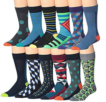 James Fiallo Men's 12-Pairs Solid Colored Bold Lightweight Dress Socks