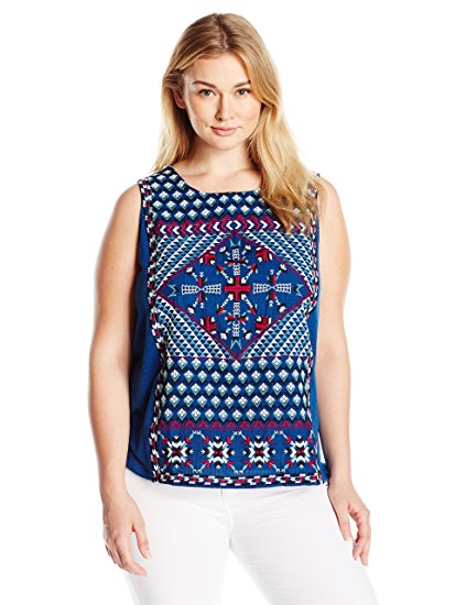 Lucky Brand Women's Plus Size Sleeveless Tee with Embroidery