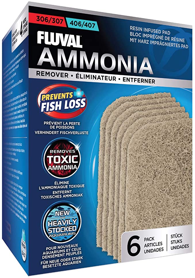 Fluval 307/407 Ammonia Remover Pad, Replacement Aquarium Canister Filter Media, 6-Pack